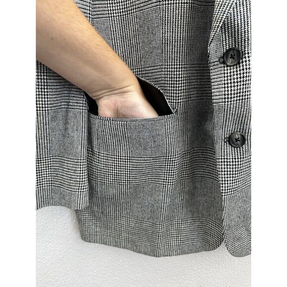 Burberry Saks Fifth Avenue Blazer Black White Plaid Houndstooth Pure Silk VTG - Picture 2 of 13